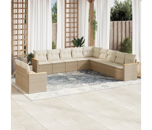 Set de sofás de jardín 11pzas con cojines ratán sintético beige