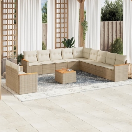 Set de sofás de jardín 12 pzas y cojines ratán sintético marrón