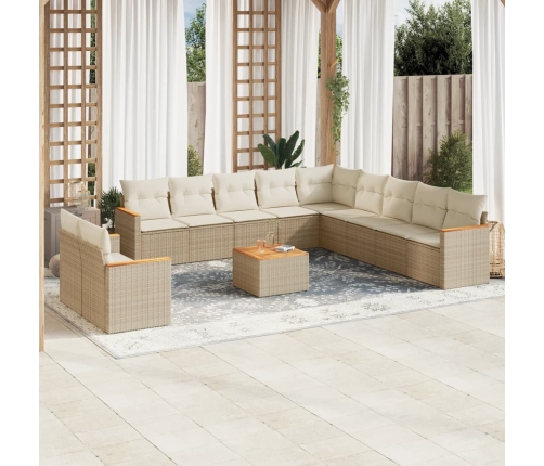 Set de sofás de jardín 12 pzas y cojines ratán sintético marrón
