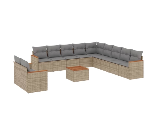 Juego de sofás jardín con cojines beige mezcla 12 pzas ratán PE