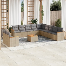Juego de sofás jardín con cojines beige mezcla 12 pzas ratán PE
