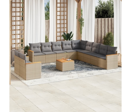 Juego de sofás jardín con cojines beige mezcla 12 pzas ratán PE