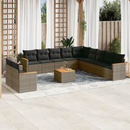 Set de sofás de jardín 12 pzas con cojines ratán sintético gris
