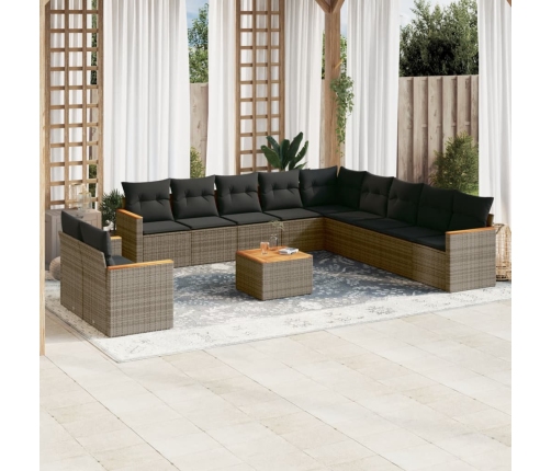Set de sofás de jardín 12 pzas con cojines ratán sintético gris