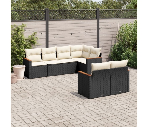 Set de comedor de jardín 7 pzas y cojines ratán sintético negro