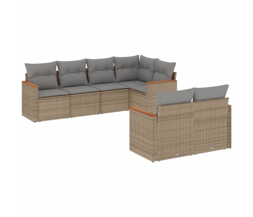 Juego de sofás jardín con cojines beige mezcla 7 pzas ratán PE