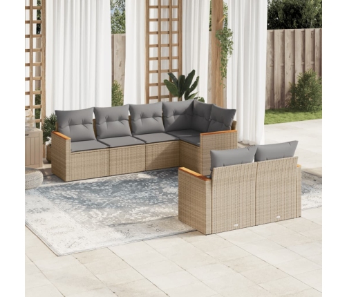 Juego de sofás jardín con cojines beige mezcla 7 pzas ratán PE