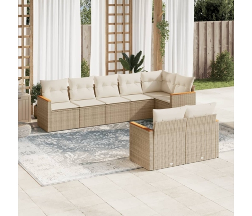 Juego de sofás de jardín con cojines beige 8 pzas ratán PE