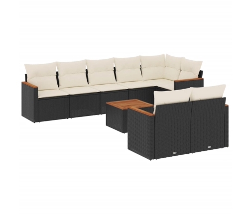 Set de sofás de jardín 8 piezas y cojines ratán sintético negro