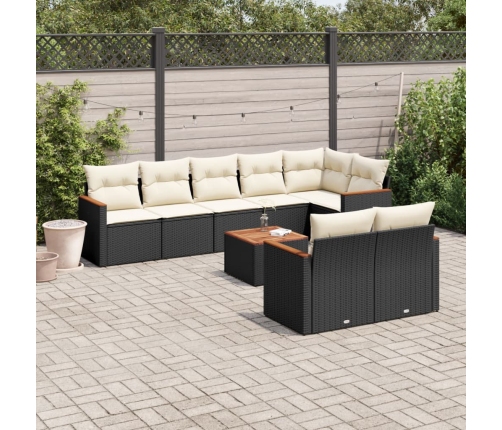 Set de sofás de jardín 8 piezas y cojines ratán sintético negro