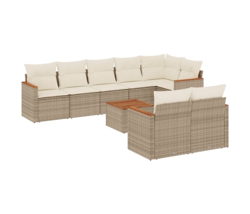 Set de sofás de jardín 9 pzas con cojines ratán sintético beige