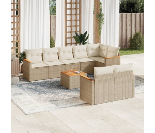 Set de sofás de jardín 9 pzas con cojines ratán sintético beige