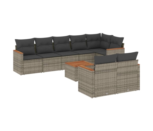 Set de muebles de jardín 9 pzas y cojines ratán sintético gris