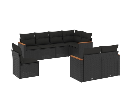 Set de sofás de jardín 8 piezas y cojines ratán sintético negro