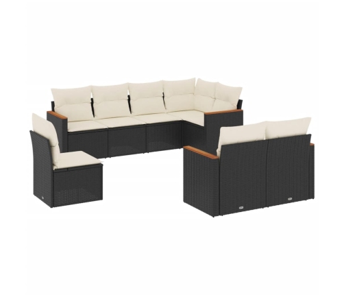 Set de sofás de jardín 8 piezas y cojines ratán sintético negro