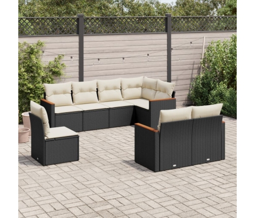 Set de sofás de jardín 8 piezas y cojines ratán sintético negro