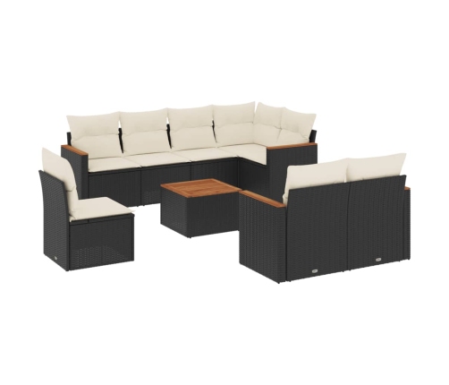 Set de sofás de jardín 8 piezas y cojines ratán sintético negro
