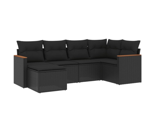 Set de sofás de jardín 6 piezas y cojines ratán sintético negro