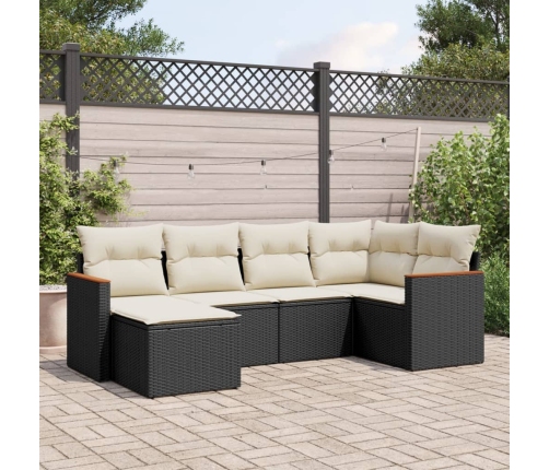 Set de sofás de jardín 6 piezas y cojines ratán sintético negro