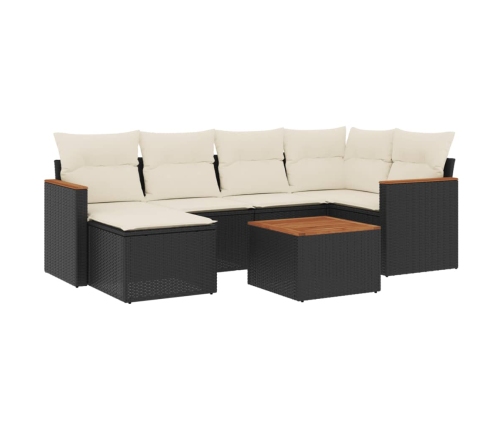 Set de comedor de jardín 7 pzas y cojines ratán sintético negro