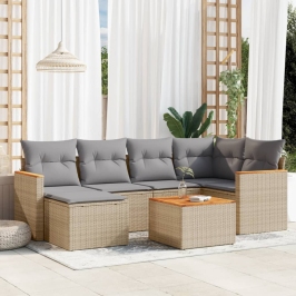 Juego de sofás jardín con cojines beige mezcla 7 pzas ratán PE