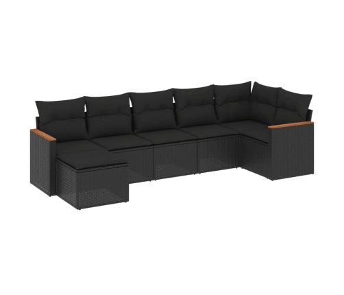 Set de comedor de jardín 7 pzas y cojines ratán sintético negro