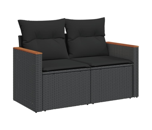 Set de comedor de jardín 7 pzas y cojines ratán sintético negro