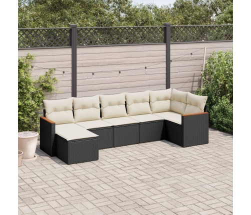 Set de comedor de jardín 7 pzas y cojines ratán sintético negro