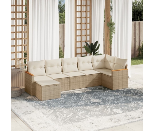 Set sofás de jardín 7 piezas y cojines ratán sintético beige