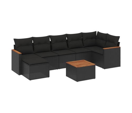 Set de sofás de jardín 8 piezas y cojines ratán sintético negro