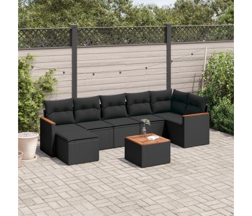 Set de sofás de jardín 8 piezas y cojines ratán sintético negro