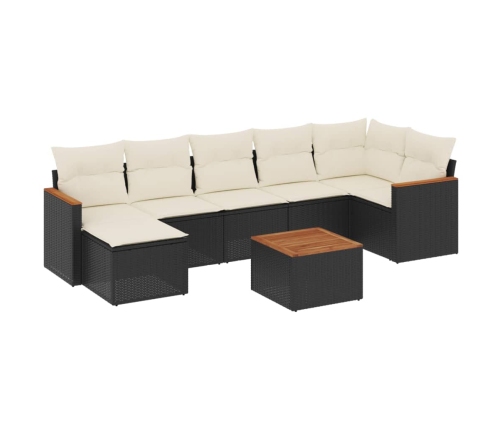 Set de sofás de jardín 8 piezas y cojines ratán sintético negro