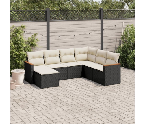 Set de comedor de jardín 7 pzas y cojines ratán sintético negro