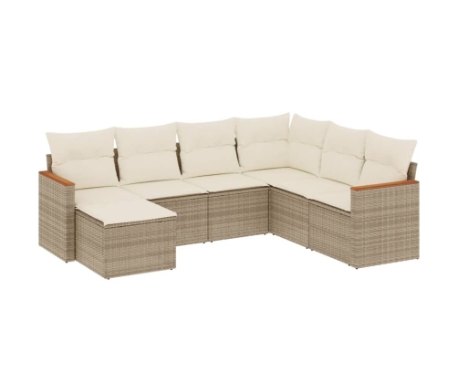 Set sofás de jardín 7 piezas y cojines ratán sintético beige