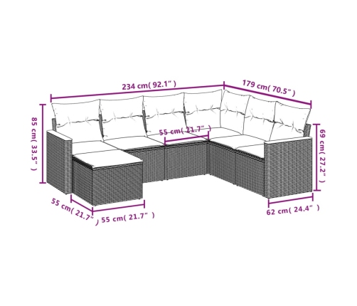 Set sofás de jardín 7 piezas y cojines ratán sintético beige