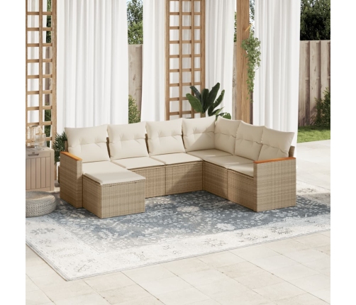 Set sofás de jardín 7 piezas y cojines ratán sintético beige