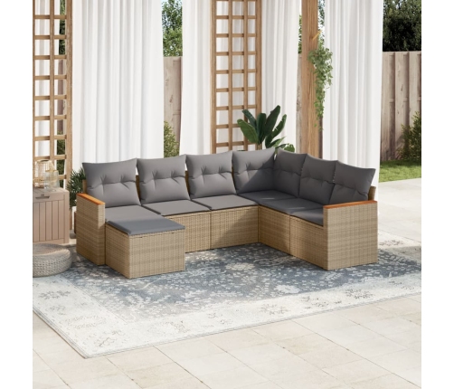 Juego de sofás jardín con cojines beige mezcla 7 pzas ratán PE