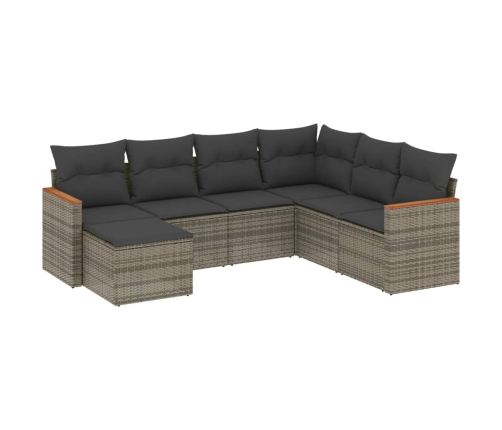 Set de sofás de jardín 7 piezas con cojines ratán PE gris