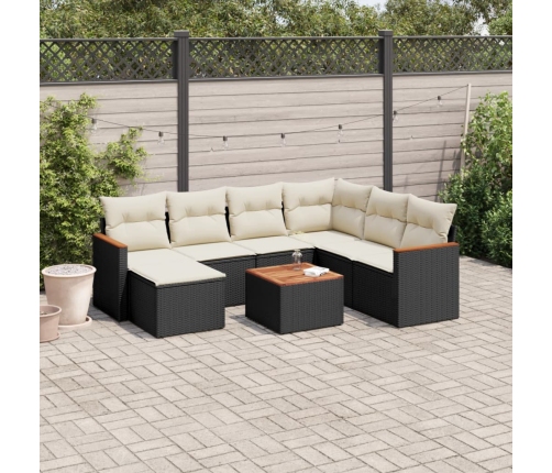 Set de sofás de jardín 8 piezas y cojines ratán sintético negro