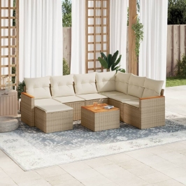 Juego de sofás de jardín con cojines beige 8 pzas ratán PE