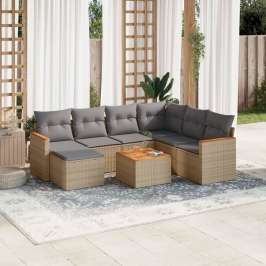 Juego de sofás jardín con cojines beige mezcla 8 pzas ratán PE