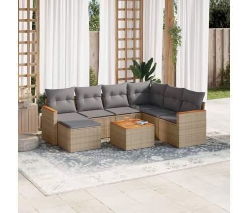 Juego de sofás jardín con cojines beige mezcla 8 pzas ratán PE