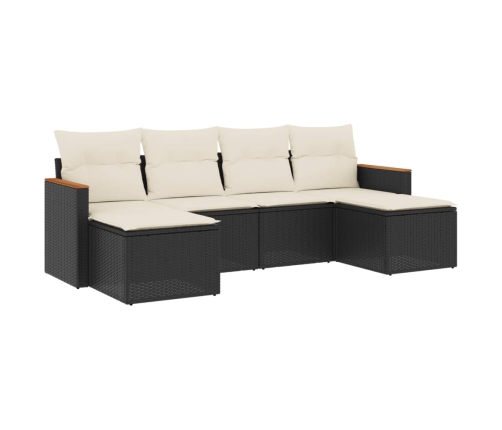 Set de sofás de jardín 6 piezas y cojines ratán sintético negro