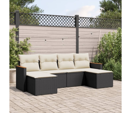 Set de sofás de jardín 6 piezas y cojines ratán sintético negro