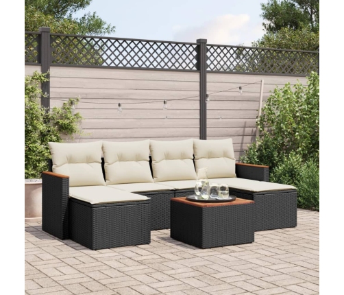 Set de comedor de jardín 7 pzas y cojines ratán sintético negro