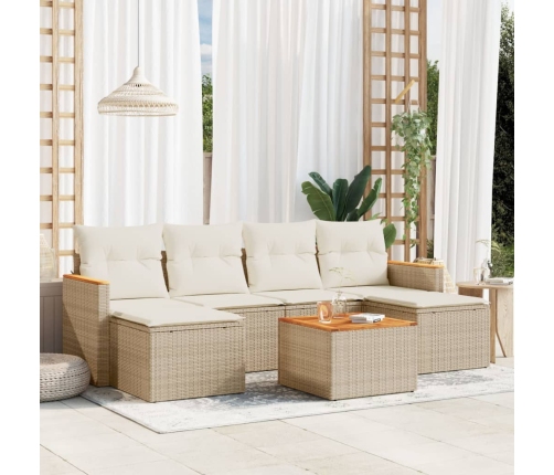 Set sofás de jardín 7 piezas y cojines ratán sintético beige