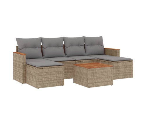 Juego de sofás jardín con cojines beige mezcla 7 pzas ratán PE