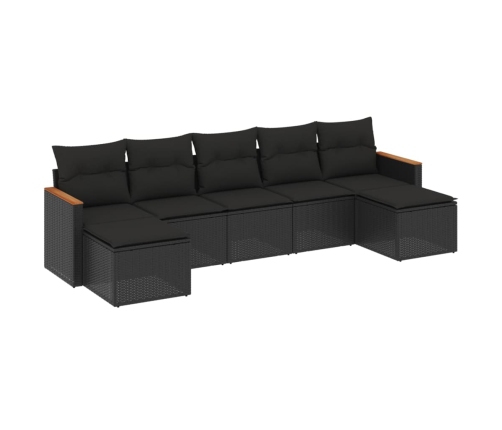 Set de comedor de jardín 7 pzas y cojines ratán sintético negro