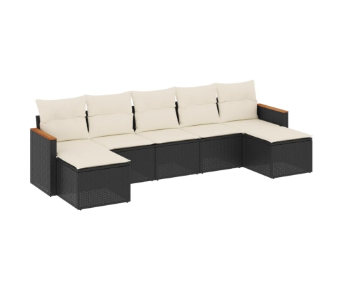 Set de comedor de jardín 7 pzas y cojines ratán sintético negro