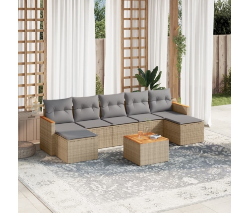 Juego de sofás jardín con cojines beige mezcla 8 pzas ratán PE